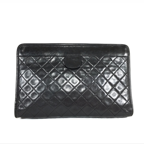 Vintage Rare Chanel Lambskin Leather Quilted Frame Clutch Bag Black France - Picture 6 of 16